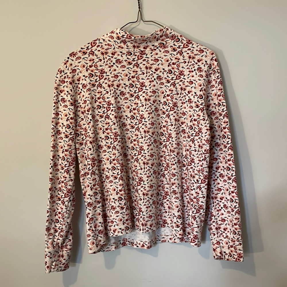 Lands End Cotton Floral Mock Turtleneck